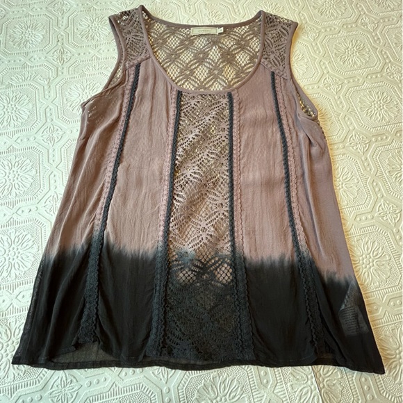 Cream Sleeveless Purple & Black Ombré Top Sz 38 EUC - Picture 3 of 11